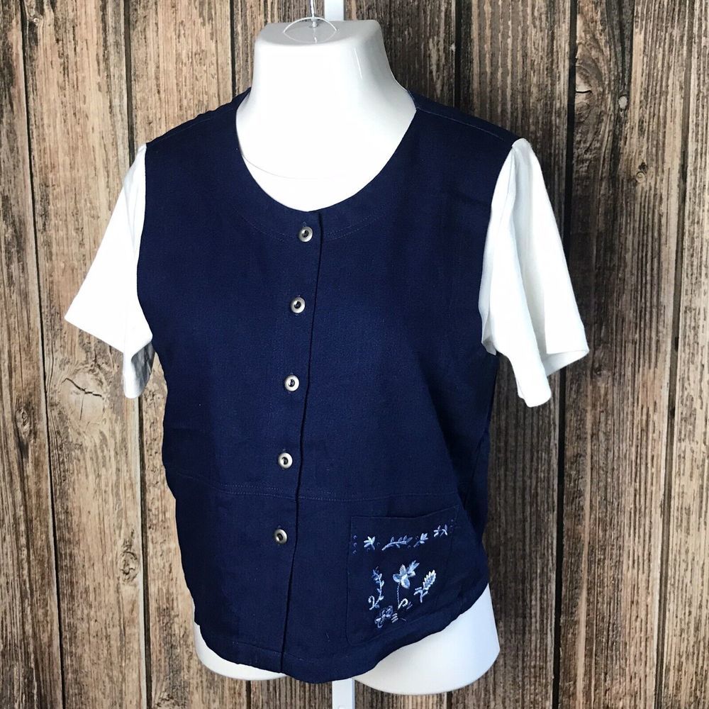Cricket Lane Collection Vintage Shirt Top ~ Blue & White ~ Sz S ~ Short Sleeve